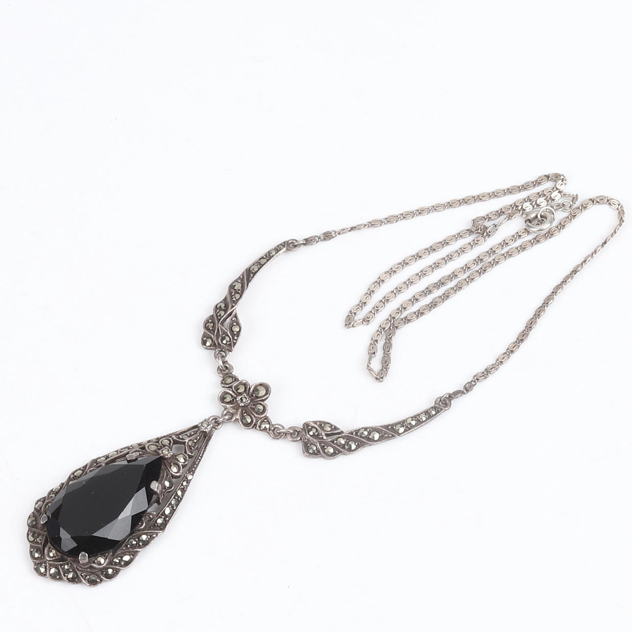 COLLIER, Plata, Markasiter, Piedra negra.