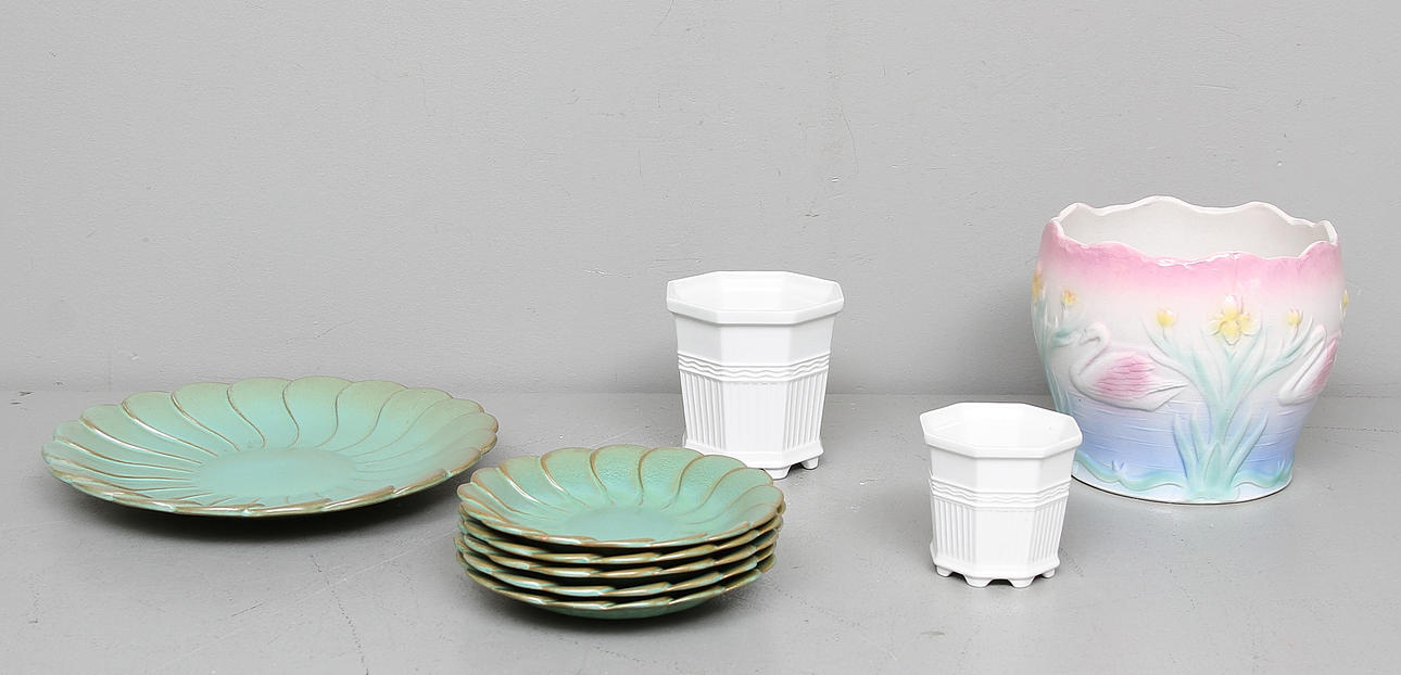 KERAMIKFÖREMÅL, 9 delar, bland annat Gustavsberg, Bobergs fajansfabrik.