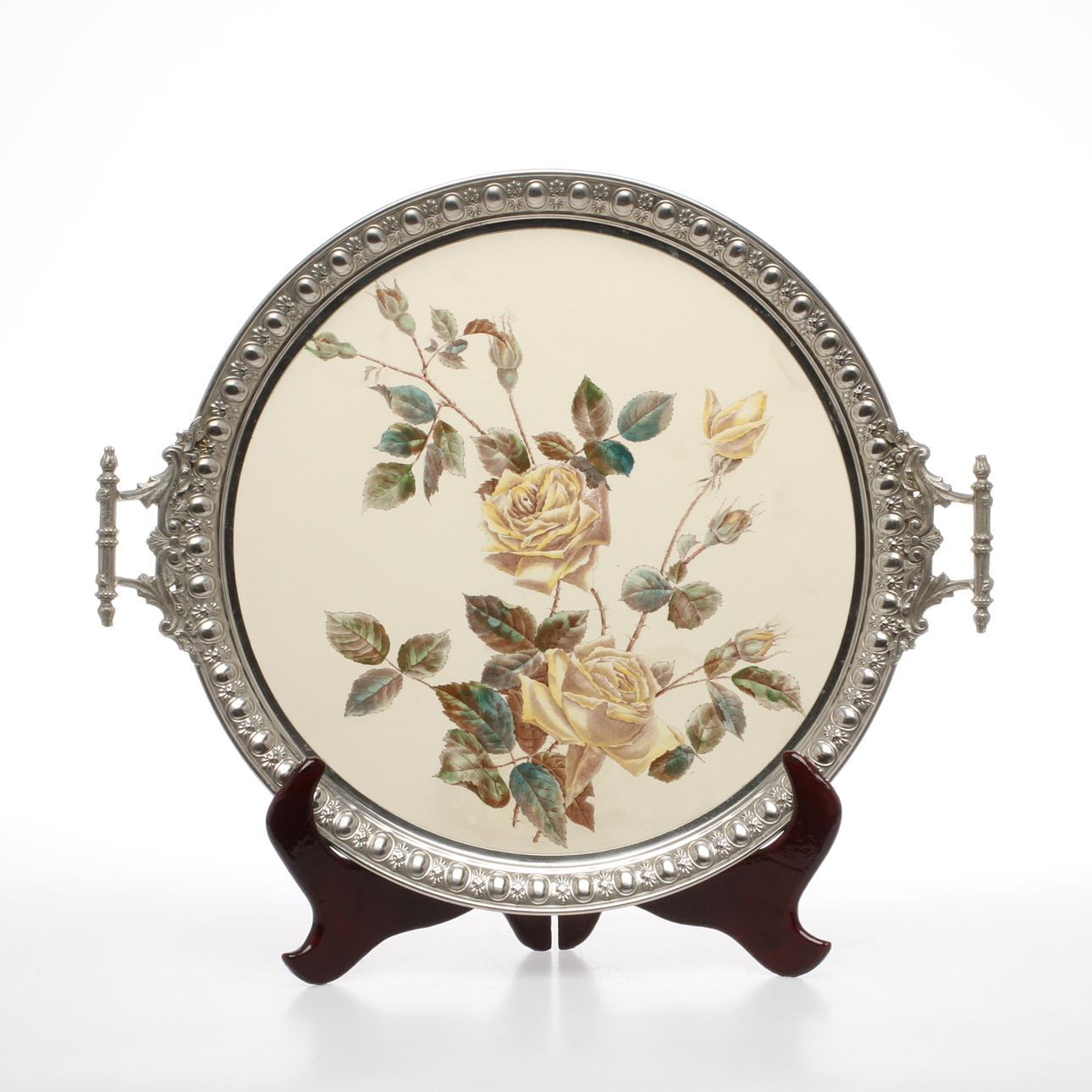 BRICKA, flingods och metall, märkt Rörstrand samt Östberg & Lenhardtsons Aktiebolag, omkring år 1900.