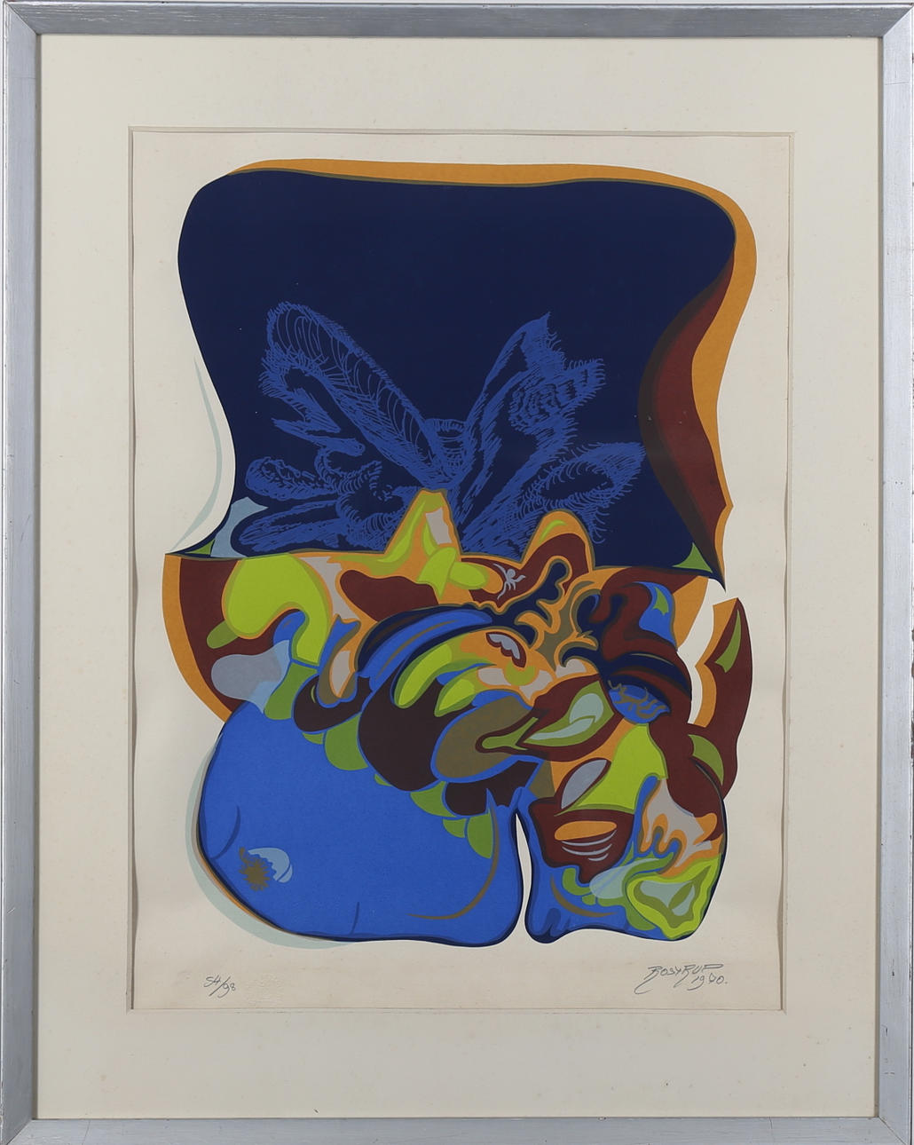 STEPHAN ROSTRUP. Color lithograph, Composition, Signed Rostrup, dated 1970 and numbered 54/98.