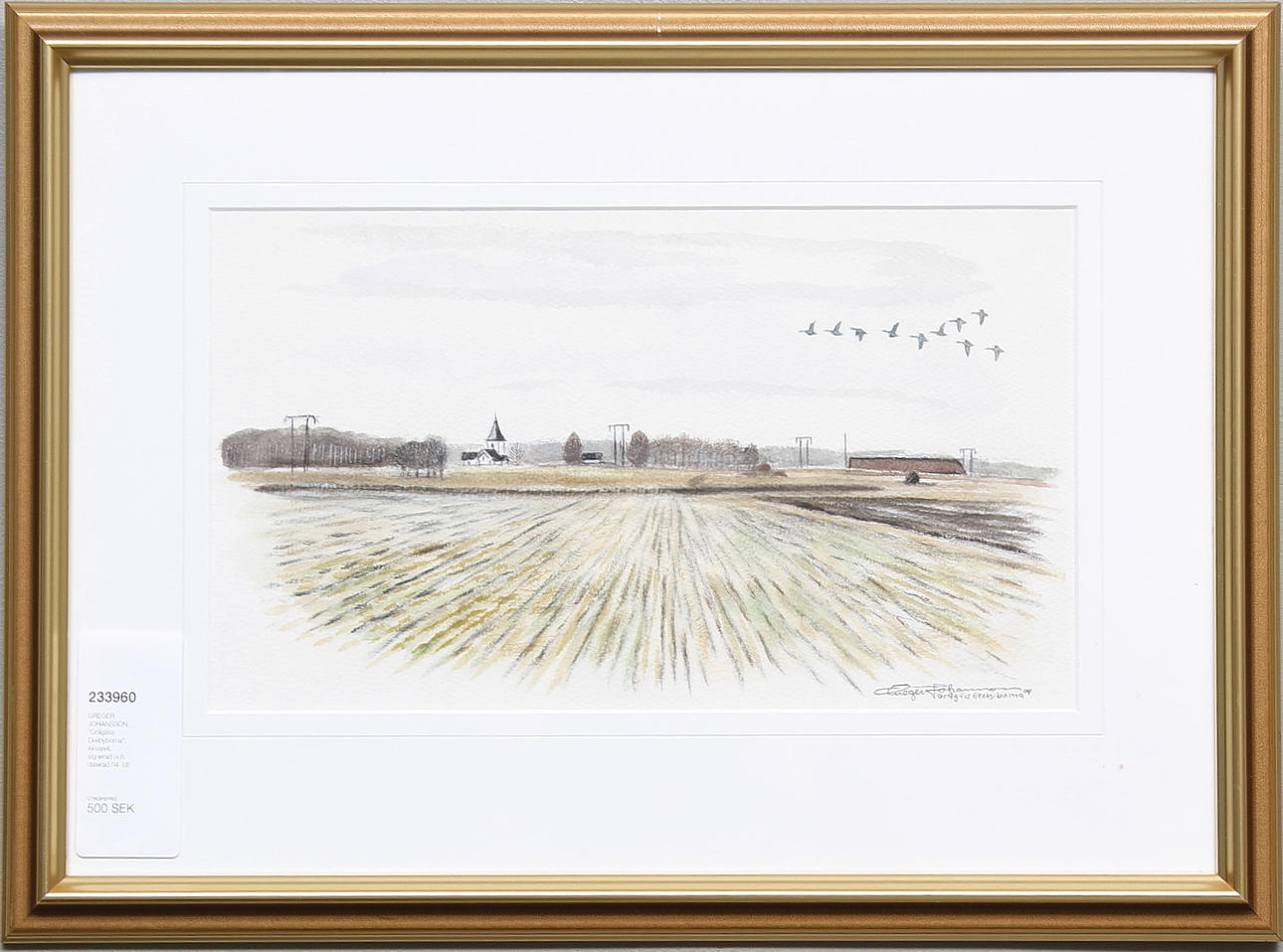 GREGER JOHANSSON. "Grågäss Ekebyborna". Akvarell, signerad och daterad 04.