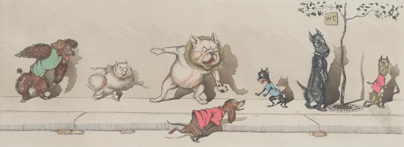 ARTHUR BORIS KLEIN. Color etching, "a la queue", signed.