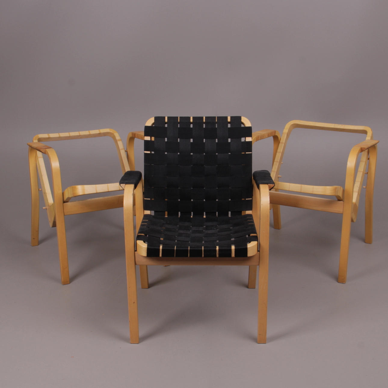 KARMSTOLAR, 3 st. Nr 45, Alvar Aalto, Artek.