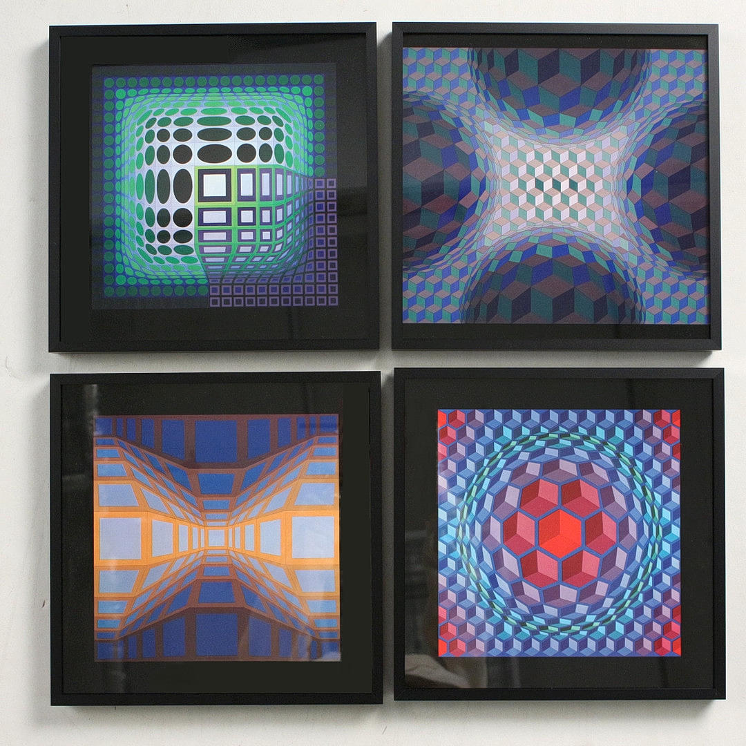 VICTOR VASARELY. Efter. 'Geometriska kompositioner', tryck, 4 stycken.