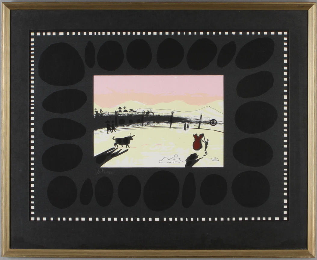 ROLAND KEMPE. Komposition med tjurfäktning, litografi, signerad.