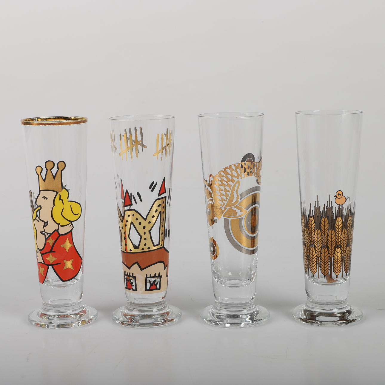 MICHAEL SIEGER. Beer and shot glasses, 20 pieces, painted and