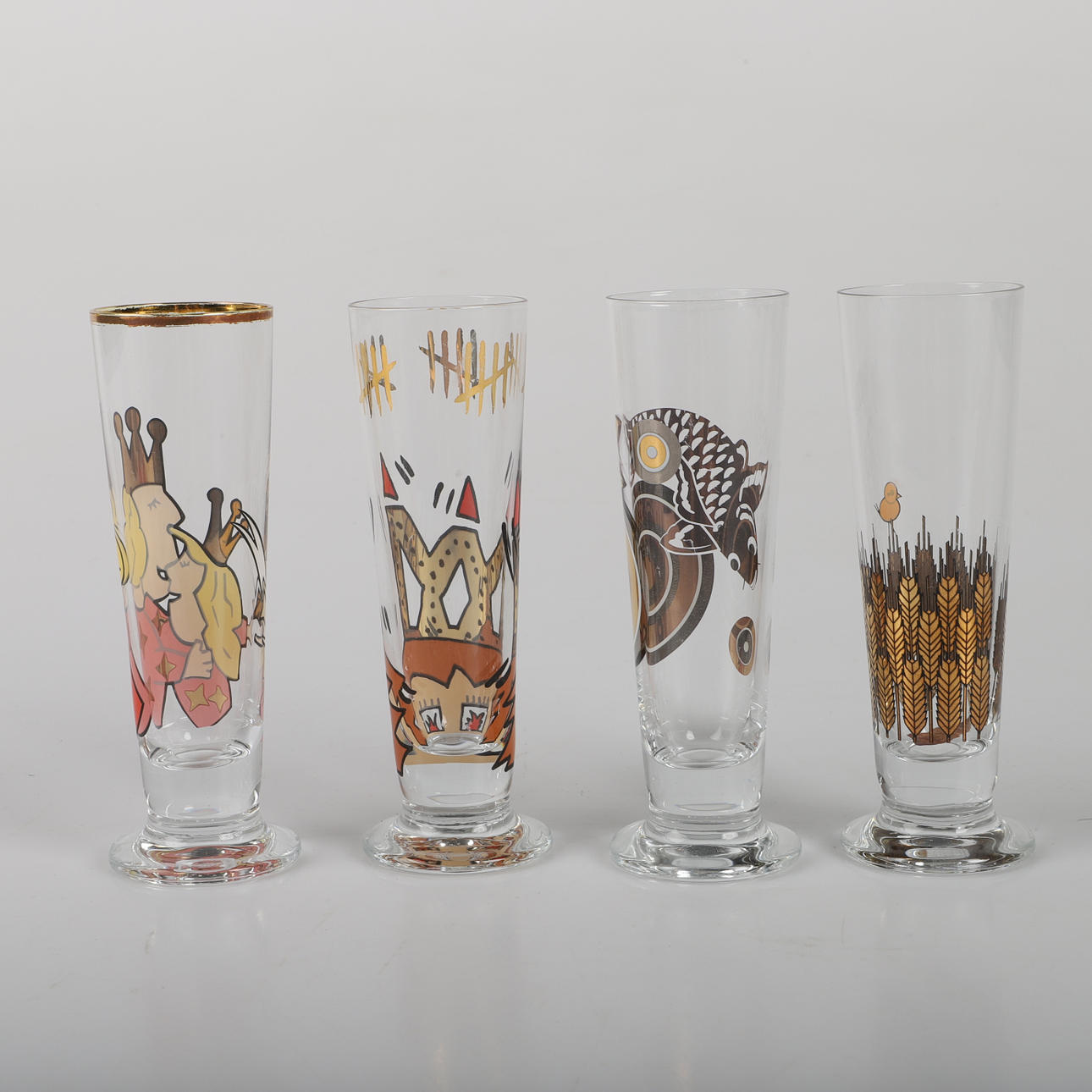 MICHAEL SIEGER. Beer and shot glasses, 20 pieces, painted and