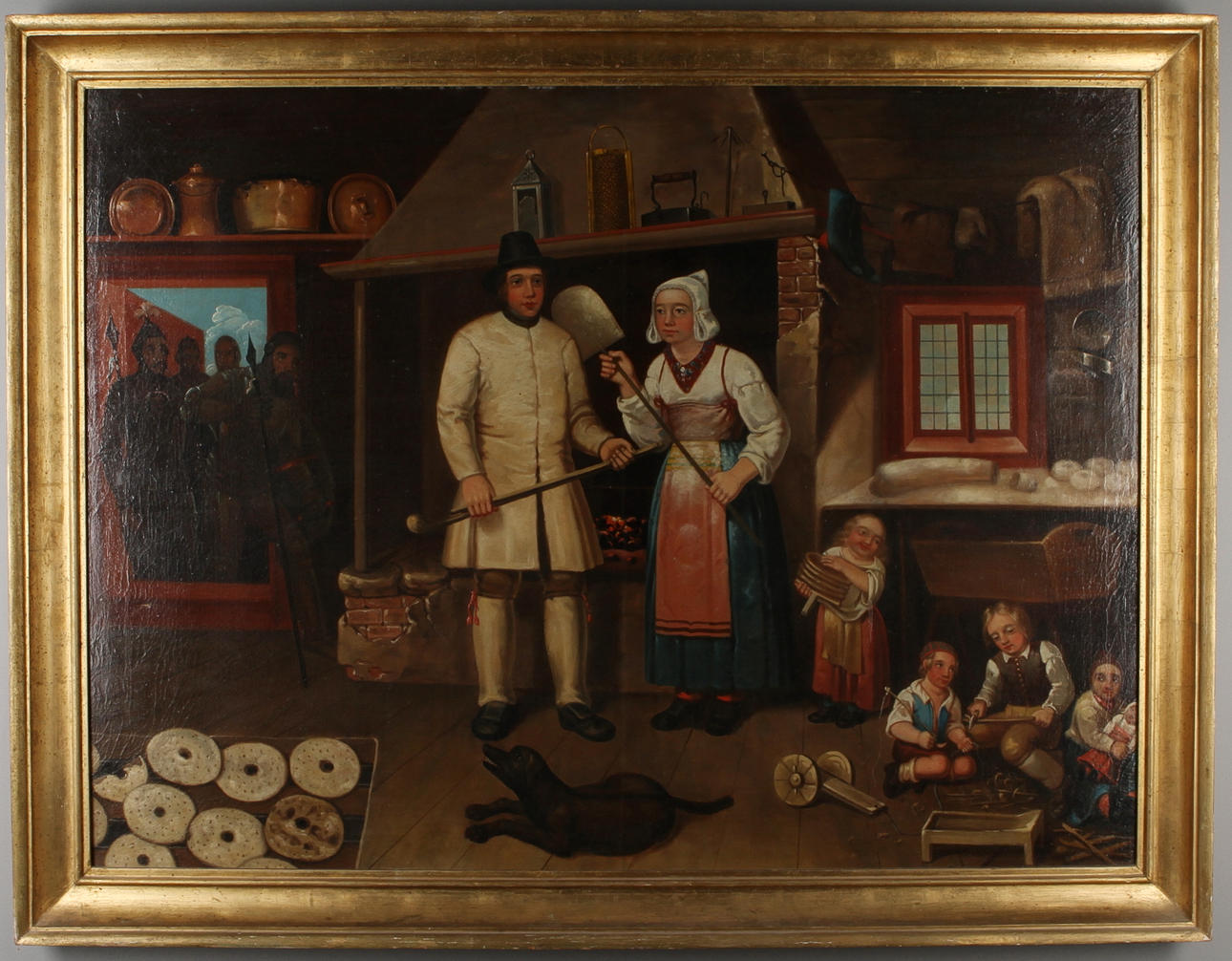 CARL JOHAN SJÖSTRAND (1789-1857). Allmogeinteriör med soldater, olja på duk, signerad á tergo.