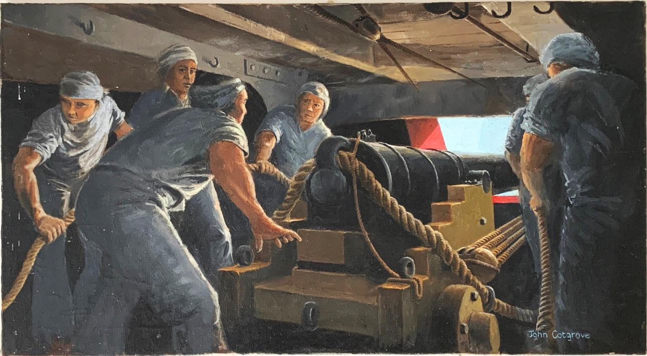 JOHN COTGROVE. UNFRAMED OIL ON ENTITILED CANVAS '32 POUNDER'.