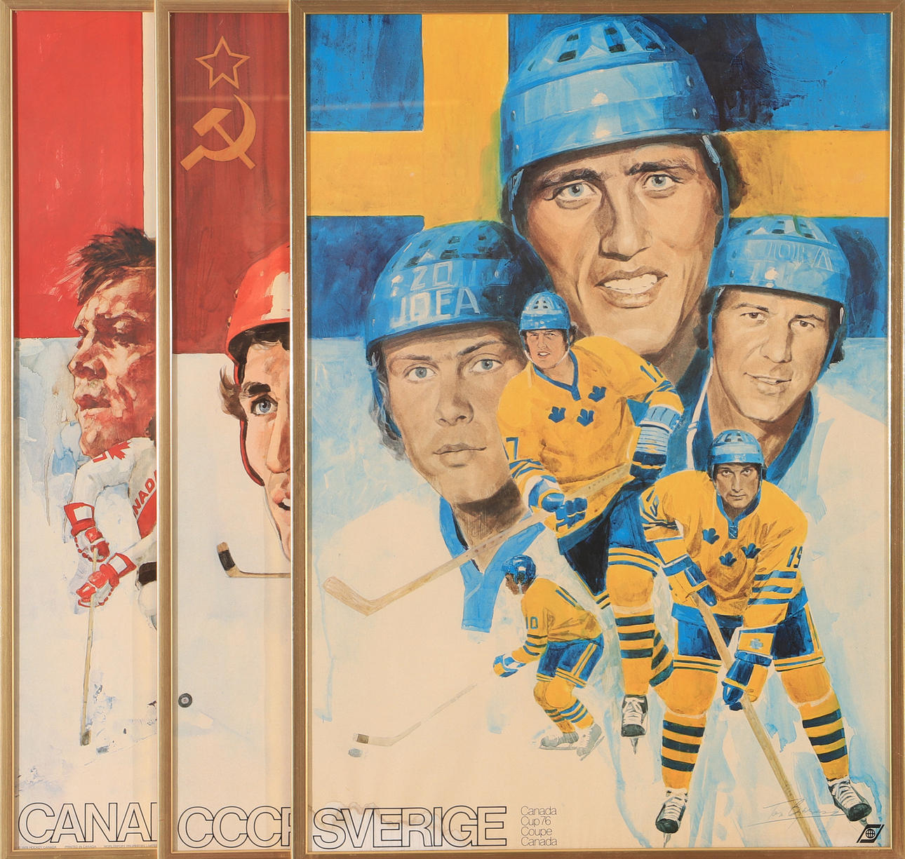 PLANSCHER, 3 stycken, Canada Cup 1976, inranmade.