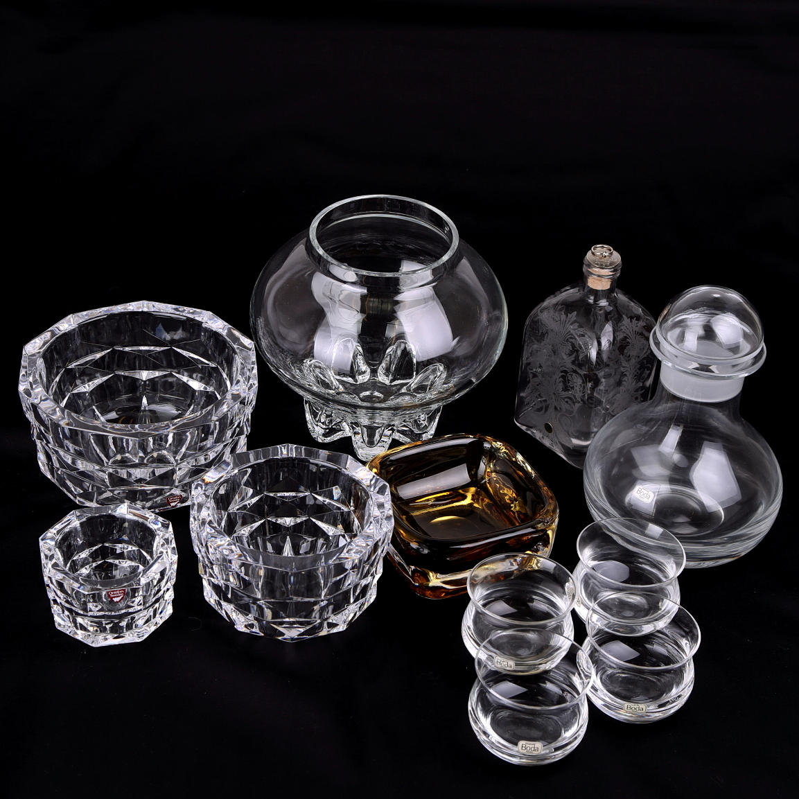 GLAS-/KRISTALLFÖREMÅL 9 st, Olle Alberius, Orrefors, Signe Persson Melin, Boda, Vicke Lindstrand Kosta.