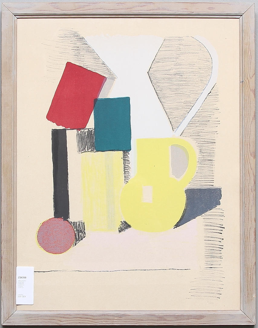 VILHELM LUNDSTRÖM. "Still life with yellow pitcher". Färglitografi, signerad och numrerad 51/250.