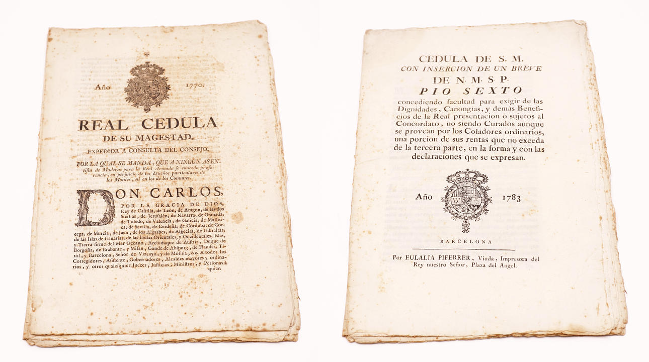 DOS CÉDULAS REALES DE 1770 Y 1783.