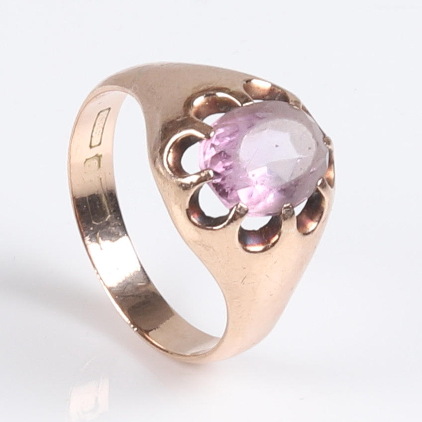 RING, 14K red gold, Pink stone.