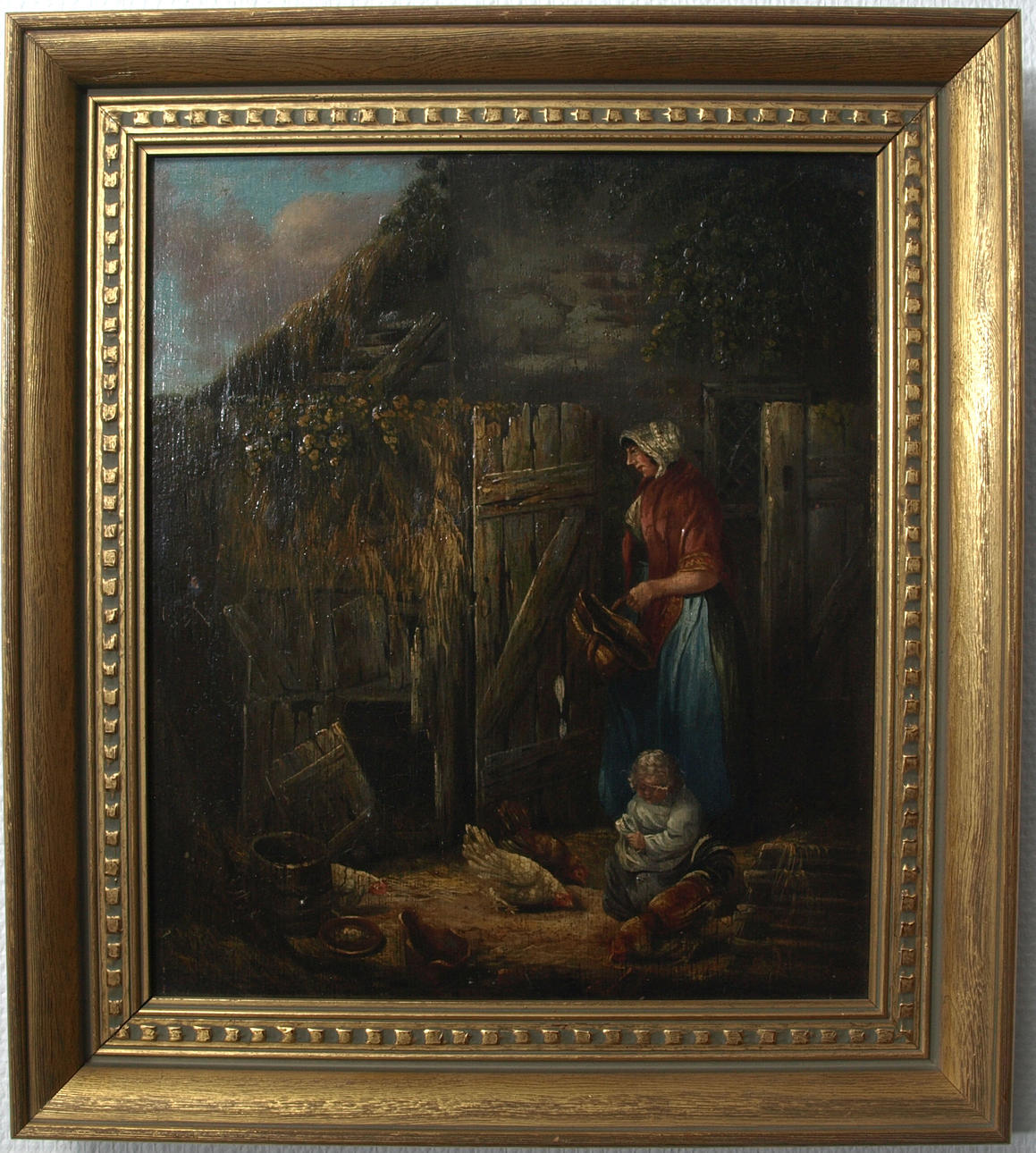 OIDENTIFIERAD KONSTNÄR, Gårdsbild, Olja på trä, 1800-tal.