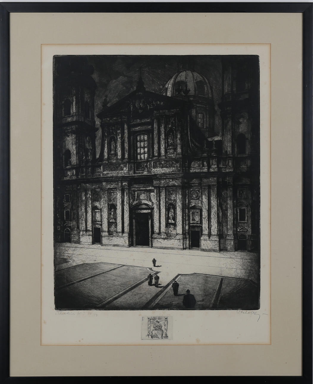 OIDENTIFIERAD KONSTNÄR. Matematikerkyrkan (Theatinerkirche) i München, etsning, otydligt signerad och numrerad 35/50.