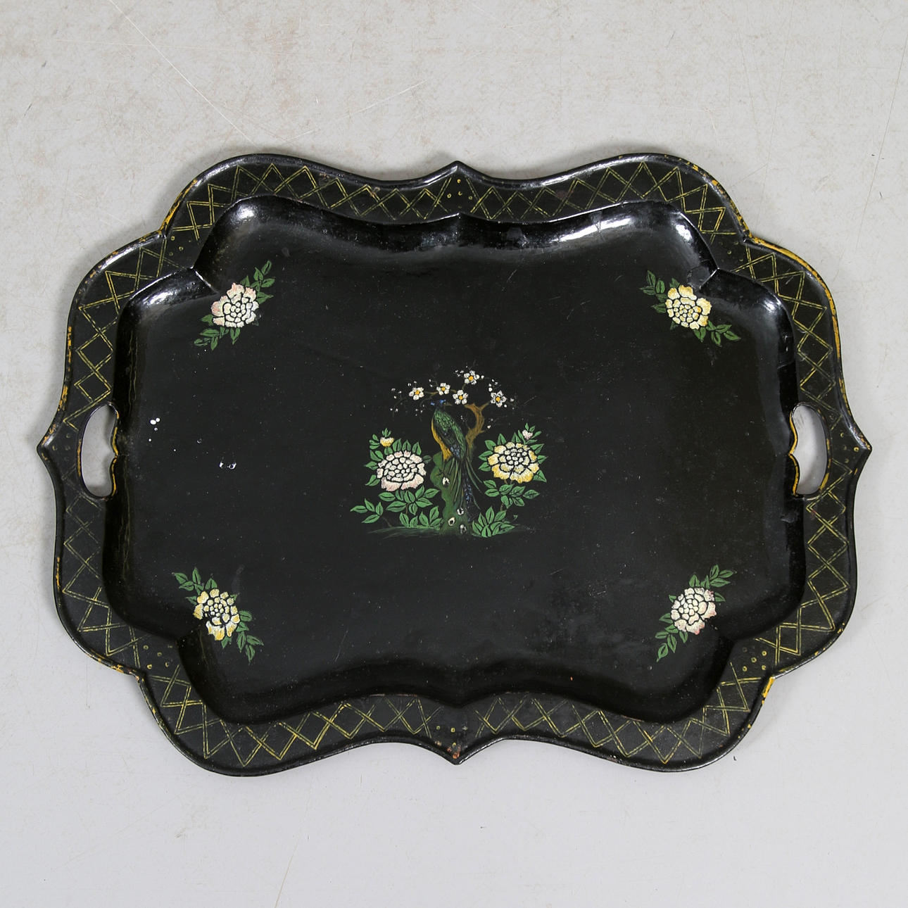 TRAY, painted sheet metal, rococo style, 18/1900s.