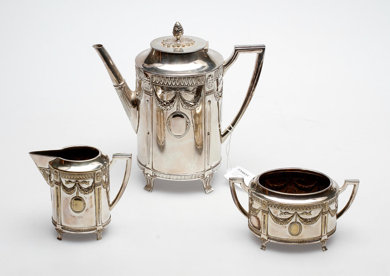 KAFFESERVIS, nysilver, gustaviansk stil, 1900-tal.