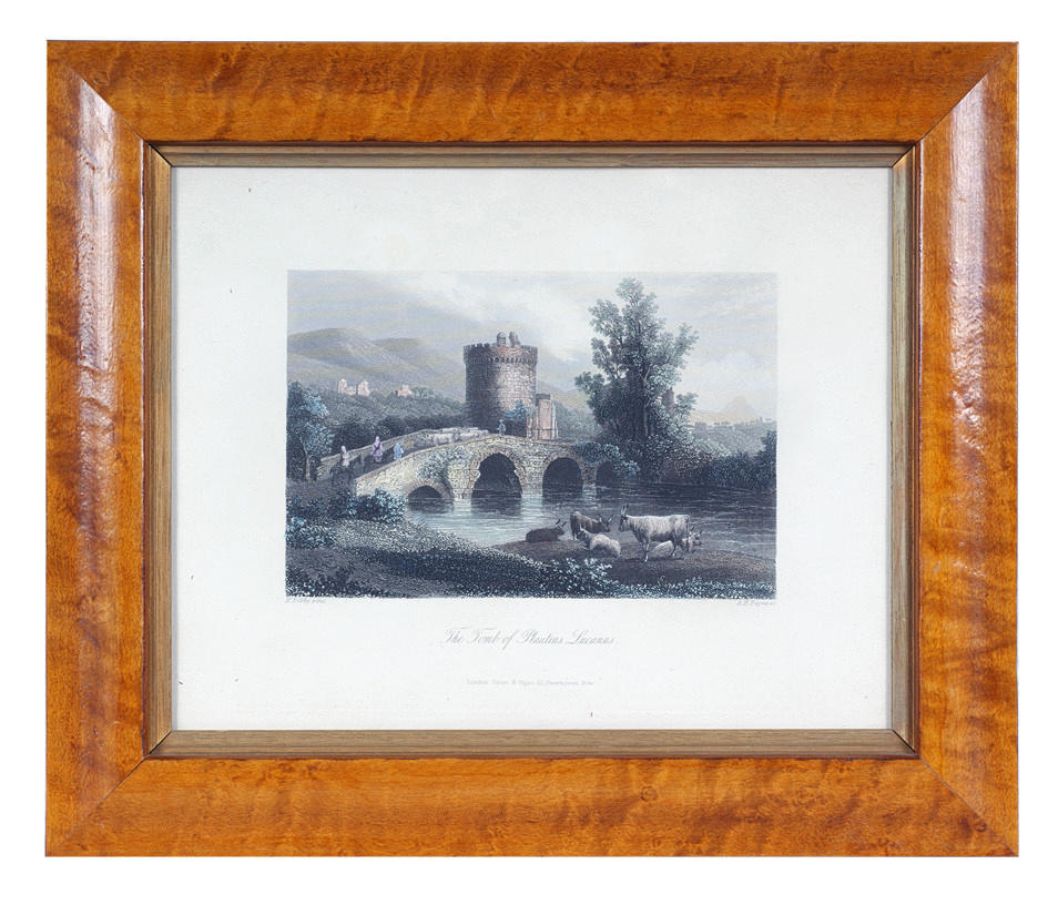 PAYNE, ALBERT HENRY. ”Plautius Lucanus grav.” Runt 1840. Handfärgat stål gravyr/papper. 10,5 x 15,5 cm (skildring). R. u. tecken.: A.H.Payne, sc. H.Bibby Inramad under glas.