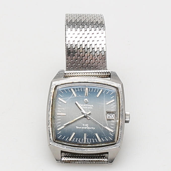 HERRARMBANDSUR, stål, Certina Automatic, T+C Town and Country, Swiss, 1970-tal.