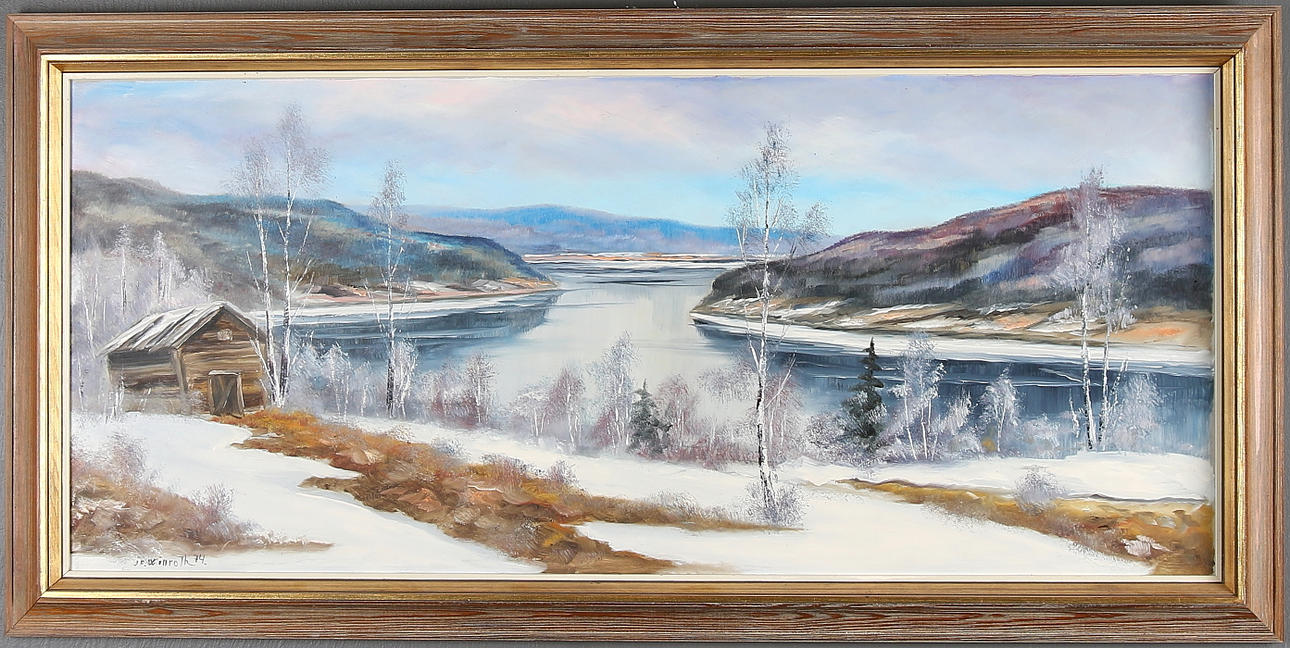 J.F. WINROTH. Landskapsvy, olja på pannå, signerad och daterad -74.