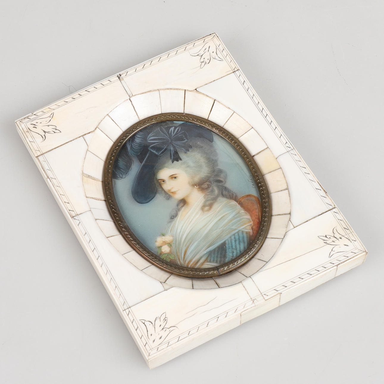 EUGENE-CHARLES CABAN. Miniature painting, 19th century, signed.