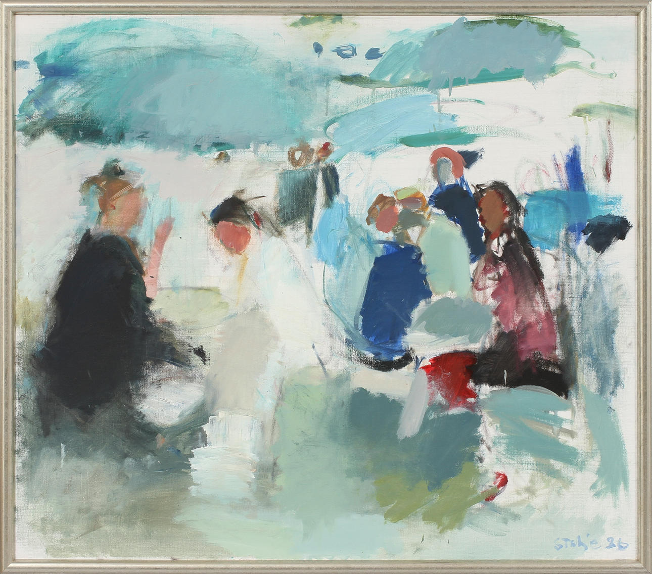 RAY STALJE. Composition with figures, oil on canvas, signed-86.