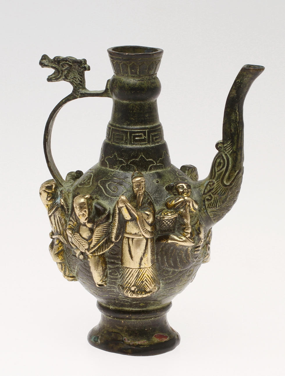 KANNA, brons, reliefdekor med figurer, Kina.