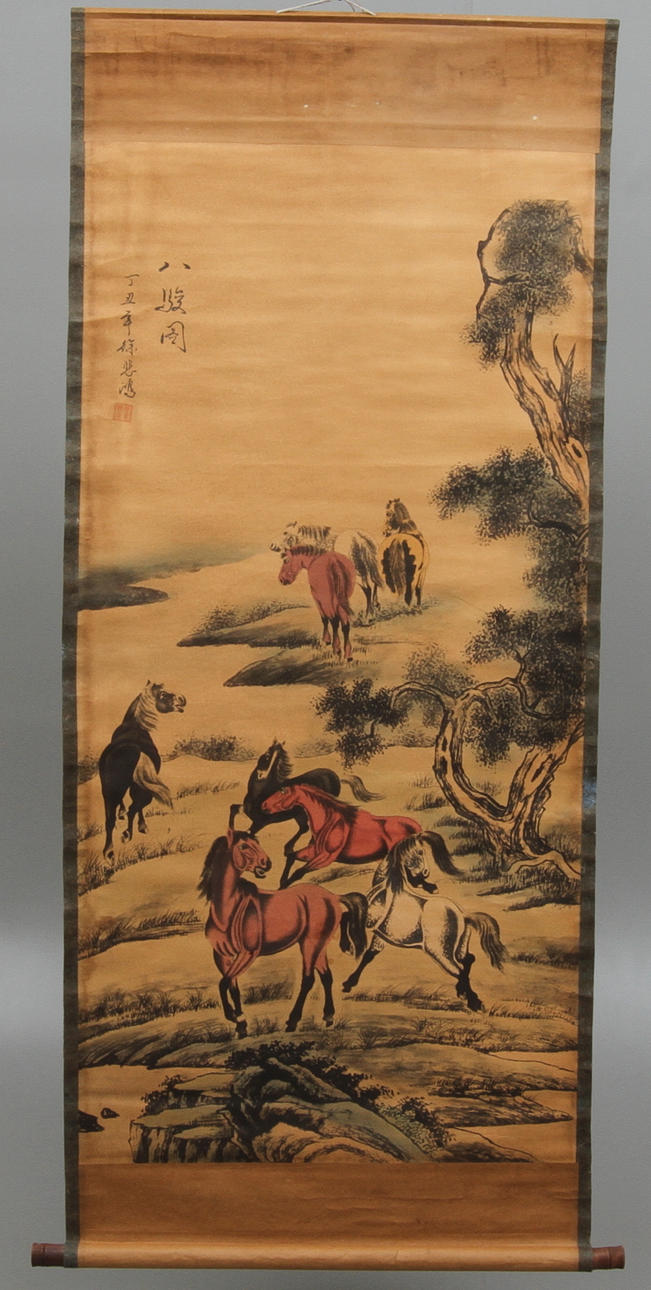 KAKEMON, Motiv med hästar, akvarell, Kina.