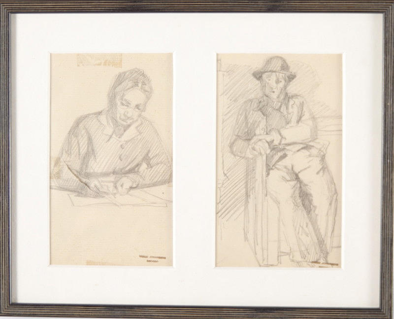 VIGGO JOHANSEN. Blyantstegninger, 2 stk., indrammet sammen.