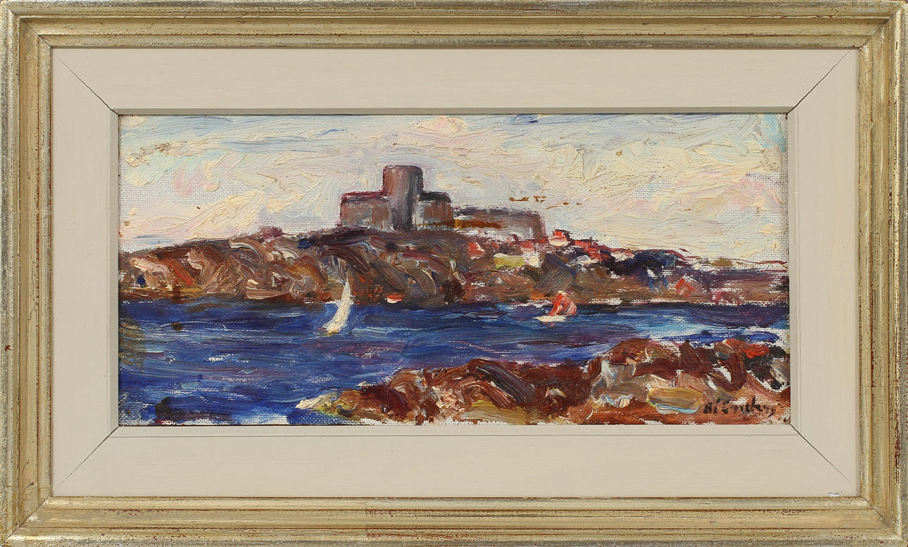 EVALD BJÖRNBERG. Marstrand och kustbild, 2 st oljemålningar på pannå, signerade.
