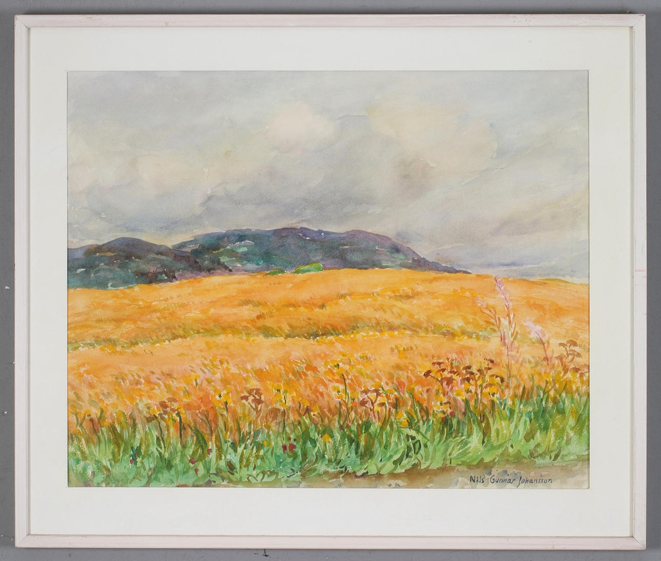 NILS GUNNAR JOHANSSON. Cornfield Österlen, watercolour, signed.