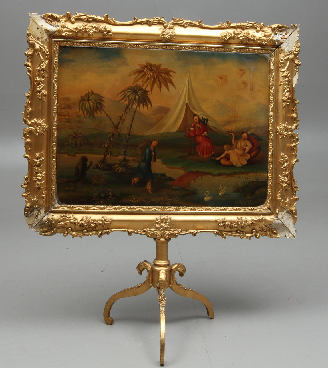 OKÄND KONSTNÄR. Kinesiskt landskapsmotiv, olja på plåt, 17 eller 1800-tal.