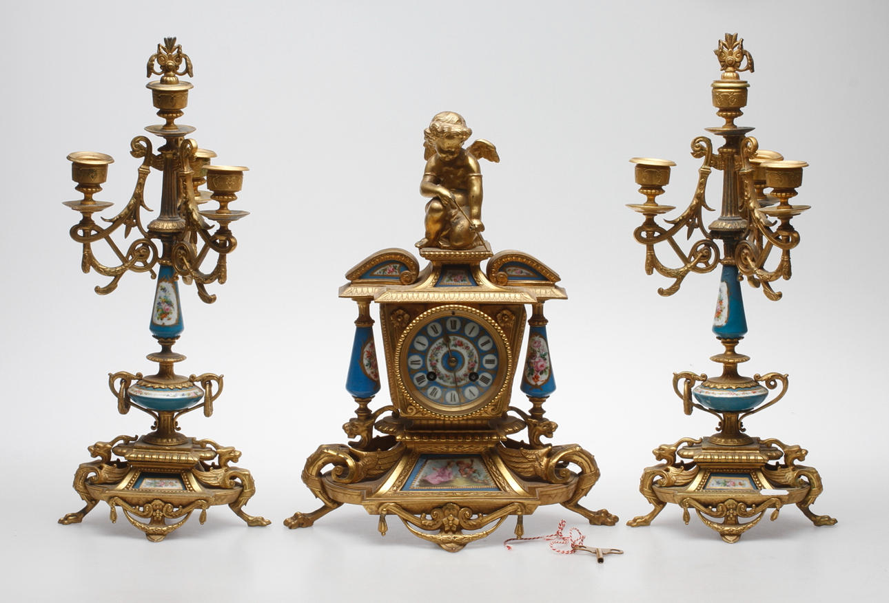 BORDSGARNITYR, 3 delar, märkt Ph Mourey, Louis XVI-stil, 1800/1900-tal.