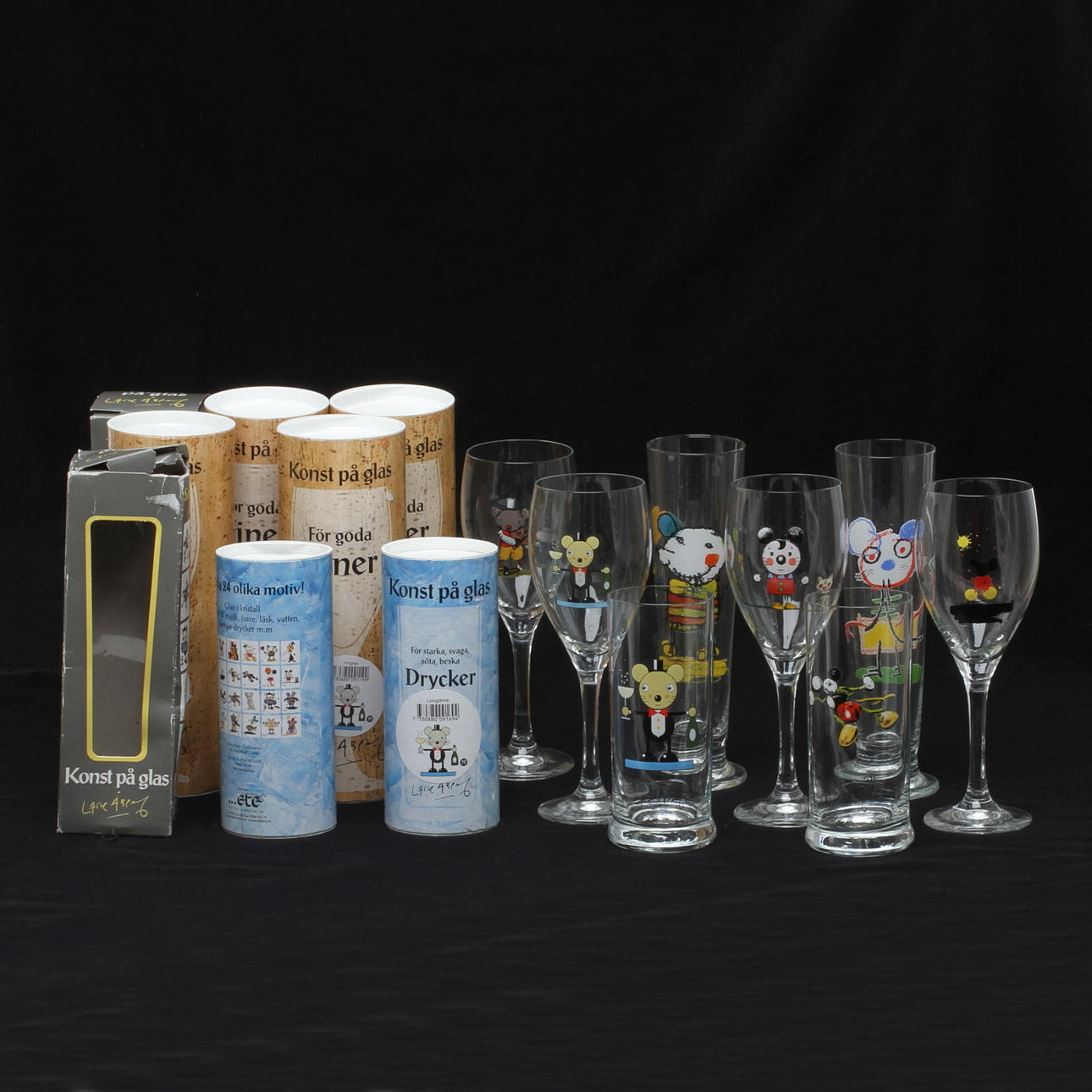 GLAS, 8 st, motiv av Lasse Åberg.