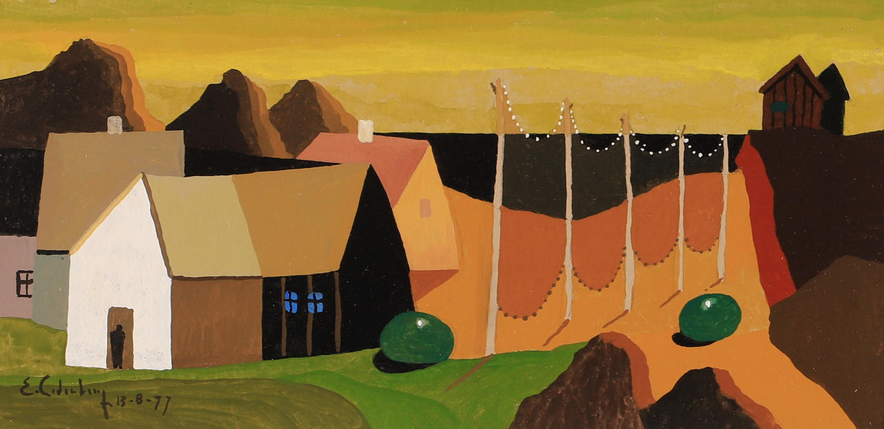 ERIC CEDERBERG. "Fiskeläge", tempera, signerad E. Cederberg -77.