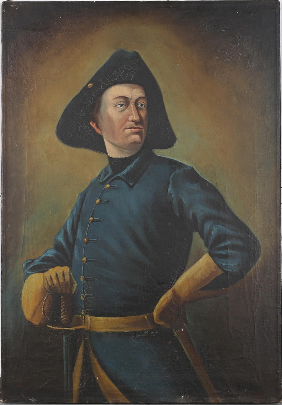 OIDENTIFIERAD KONSTNÄR. Porträtt av Karl XII. Olja på duk, signerad.