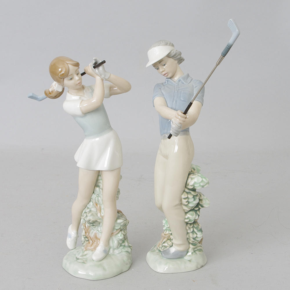 FIGURINER, 2 stycken, golfspelare, Nau.