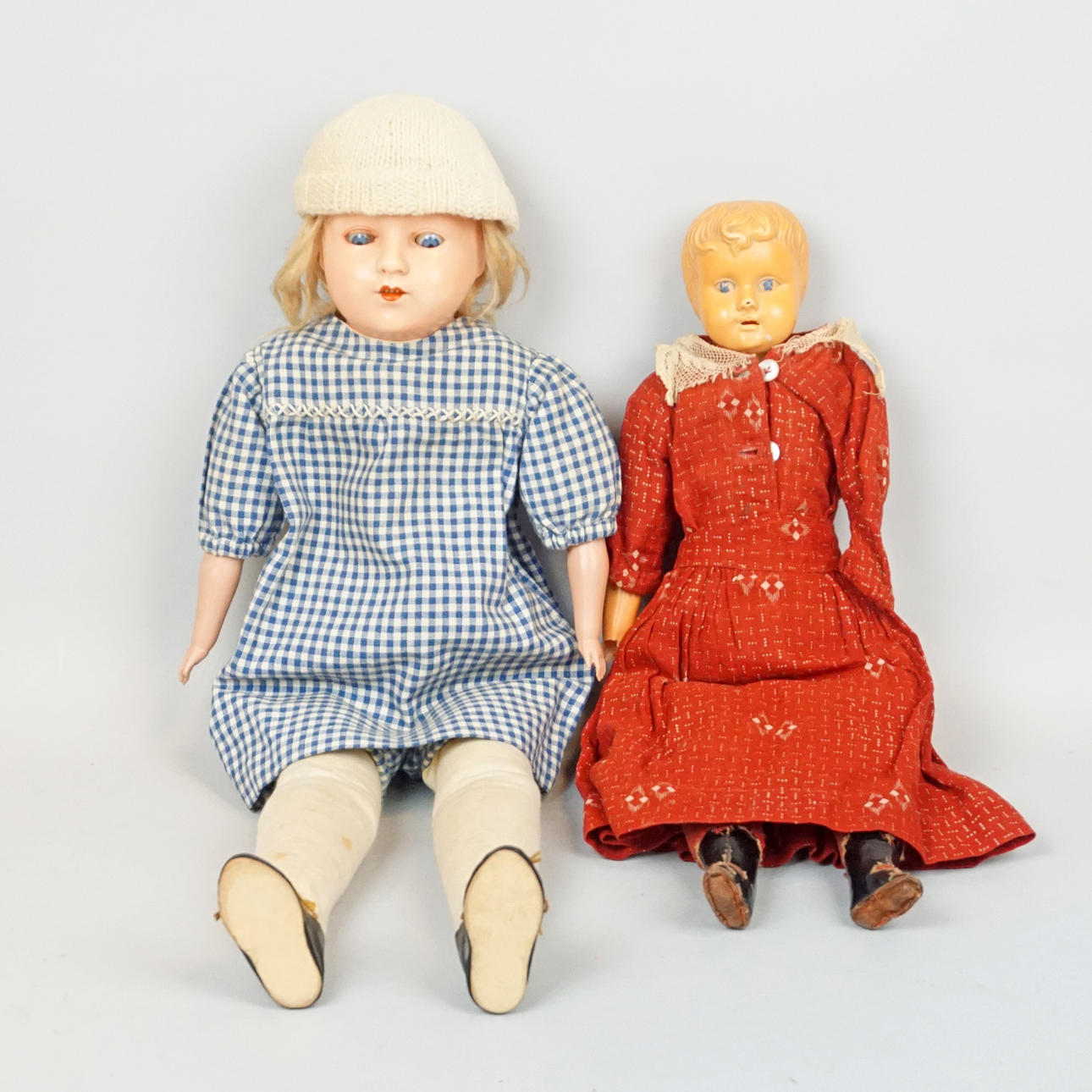 DOLLS, 2 pcs, celluloid, marked with turtle, 20th century.