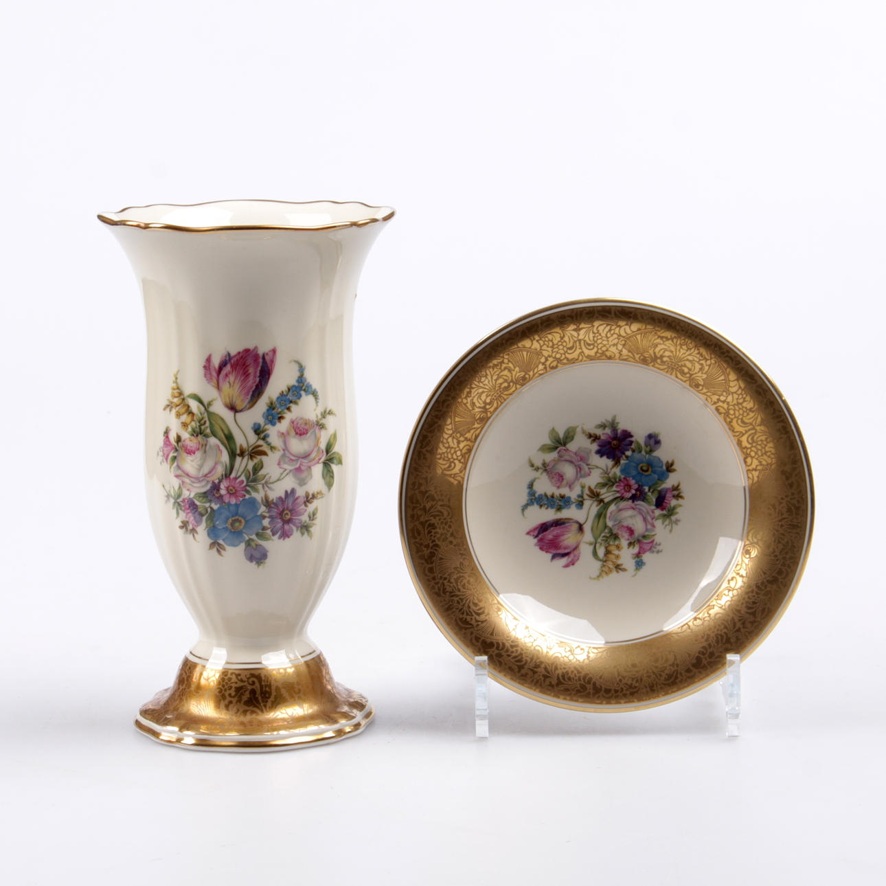 VAS, samt skålfat, porslin, "Chippendale", Rosenthal, 1900-tal.