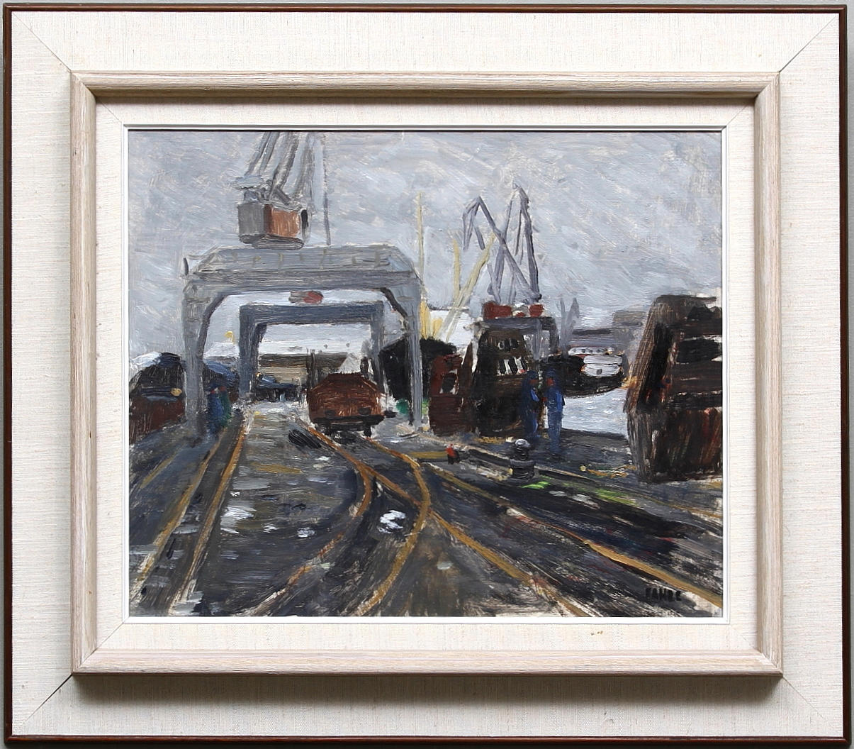 GUSTAF ADOLF FAHLE. "Hamnen Norrköping". Olja på pannå, signerad och daterad a tergo -72.