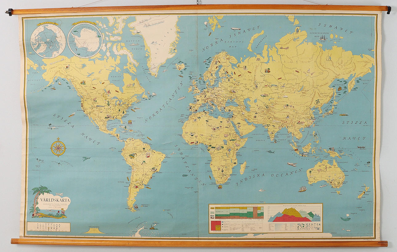 VÄRLDSKARTA, skolplansch, 1948.