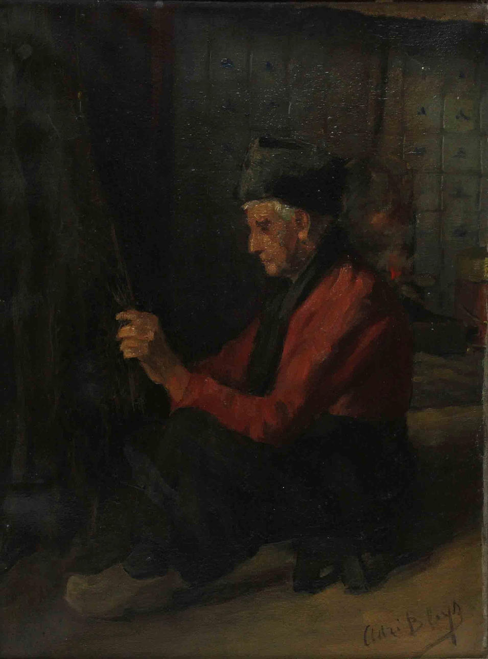 ADRIANUS BLEYS. Fiskare lagar nät. Olja på duk. Signerad Adri Bleys.