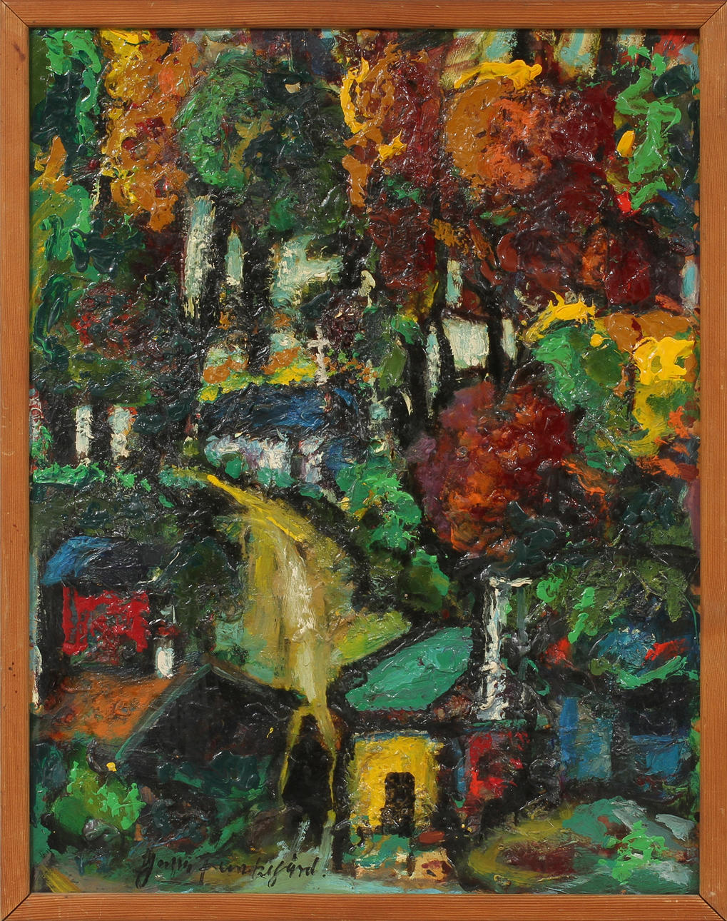 YNGVE FUNKEGÅRD. Komposition, olja på pannå, signerad.