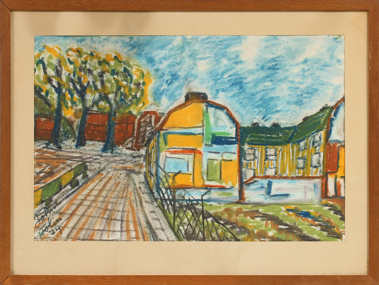 JOHN FOLIN. stadsbild, krita, signerad och daterad 74.