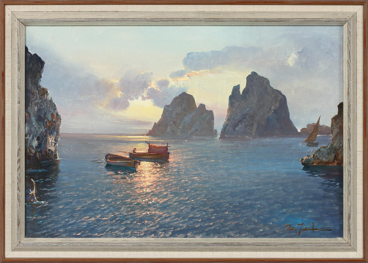 SALVATORE FEDERICO. motiv från Faraglioni, olja på duk, signerad.