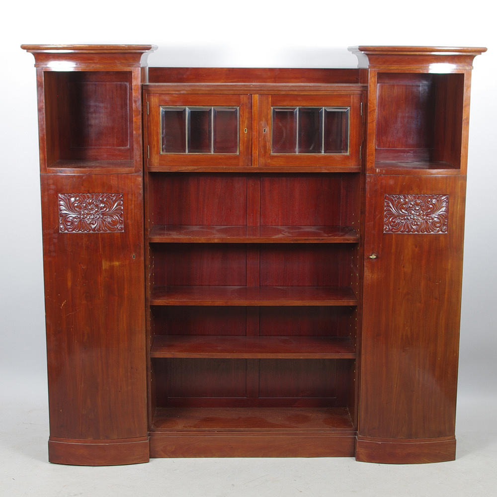 BOKHYLLA med kolonnskåp, mahogny, jugend.