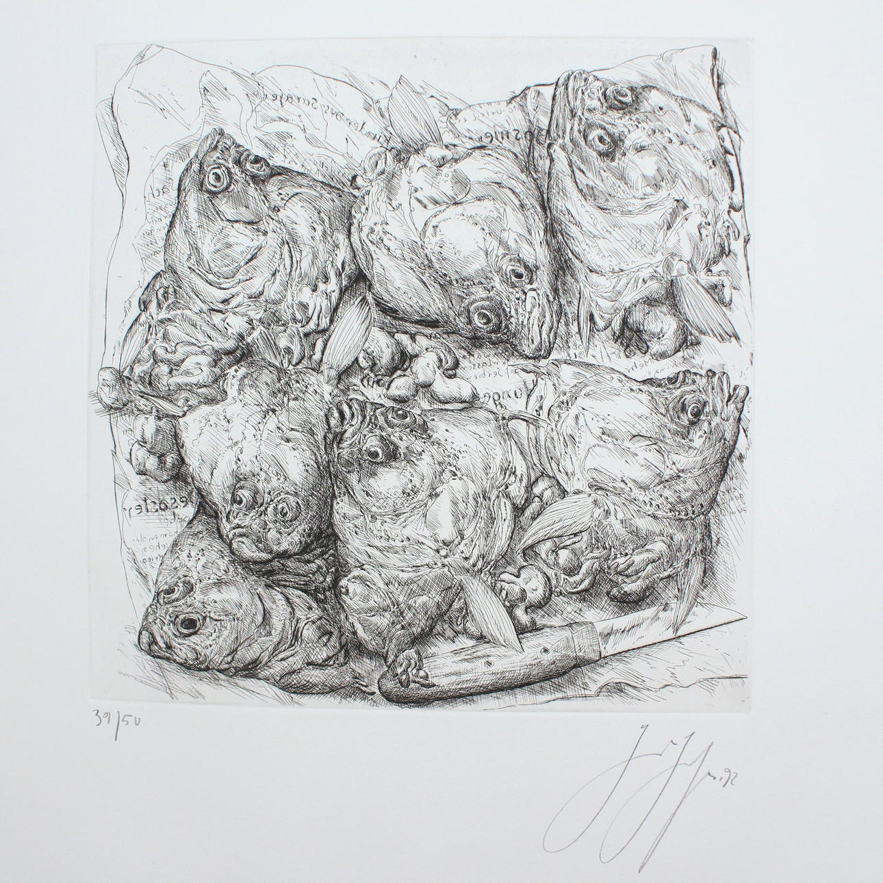 GÜNTER GRASS (bk). 'Fish', etching, limited, Ed. 39/50, signed.