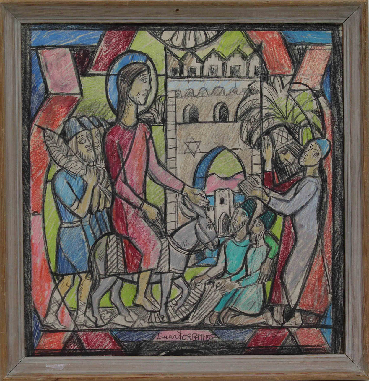 EINAR FORSETH. Sakralt motiv. Pastell/blyerts. Signerad och dat 1956.