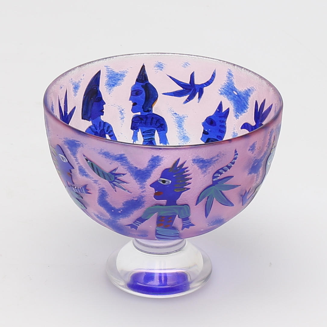 SKÅL PÅ FOT i glas, Ulrica Hydman-Vallien, Kosta Boda.